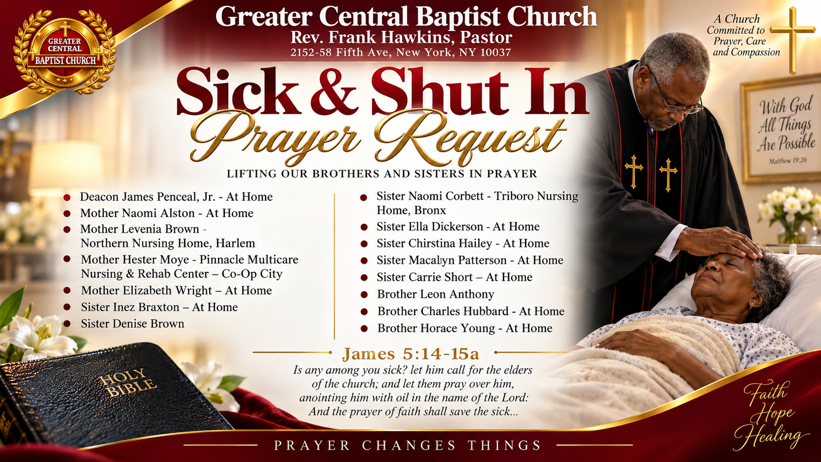 Sick & Shutin Prayer List Sept 2026